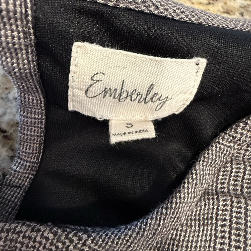 Emberley floral embroidered black white plaid mini dress SZ SM - Picture 6 of 14